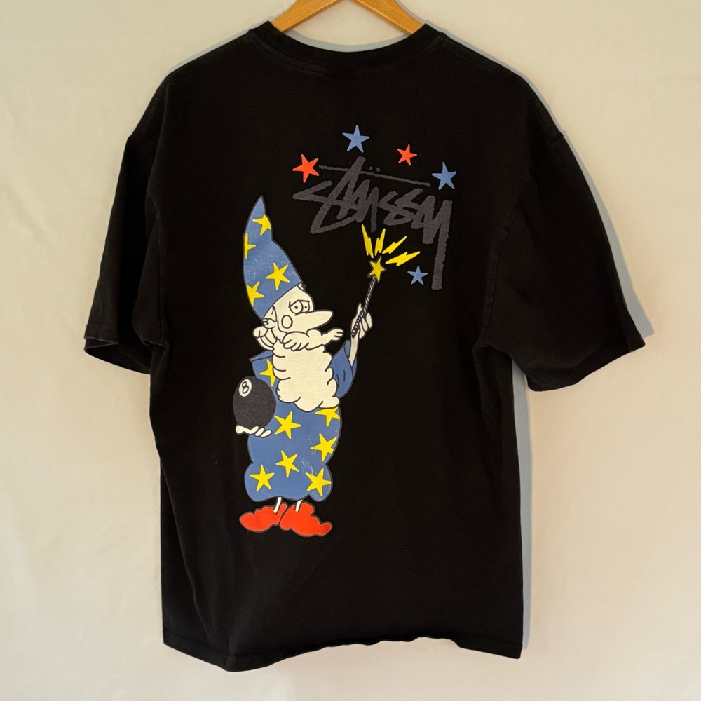 Stussy Wizard Graphic T-Shirt Black XL Vintage Style Streetwear 8-Ball Spell - Picture 2 of 10